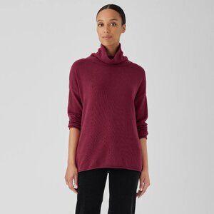 Eileen Fisher Cotton & Recycled Cashmere Turtleneck Long Top in Red Cedar